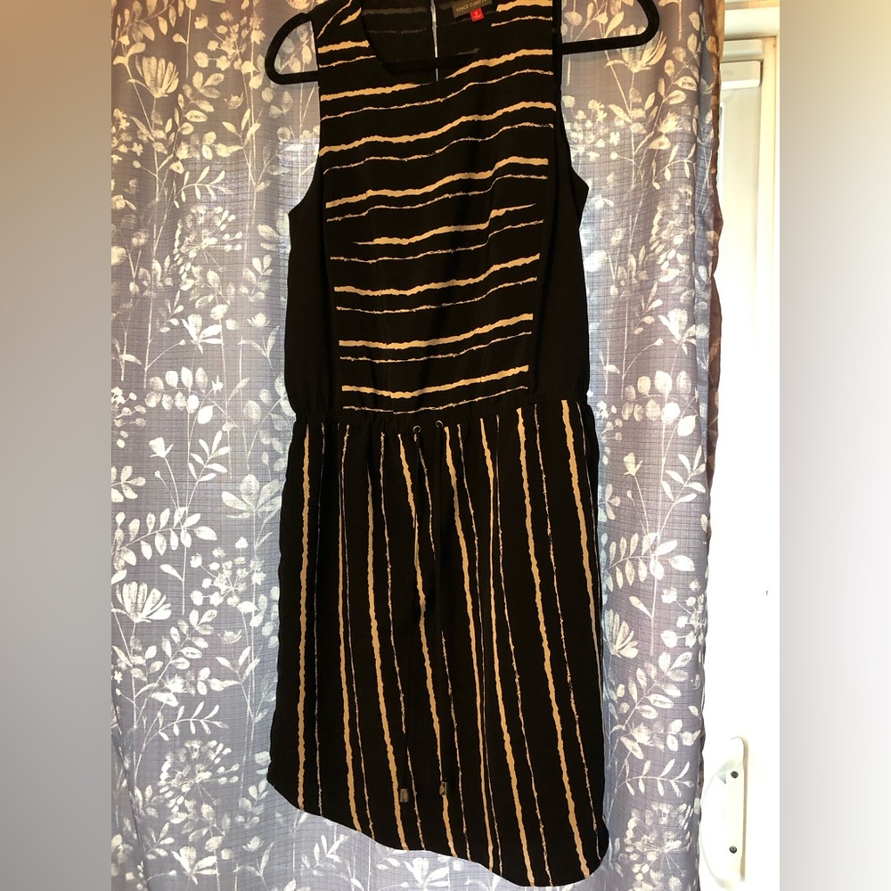 Vince Camuto black with white stripe dress